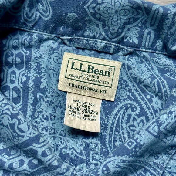 L.L. Bean Mean's Tropics Camp Button Up Shirt - Blue - Picture 3 of 5